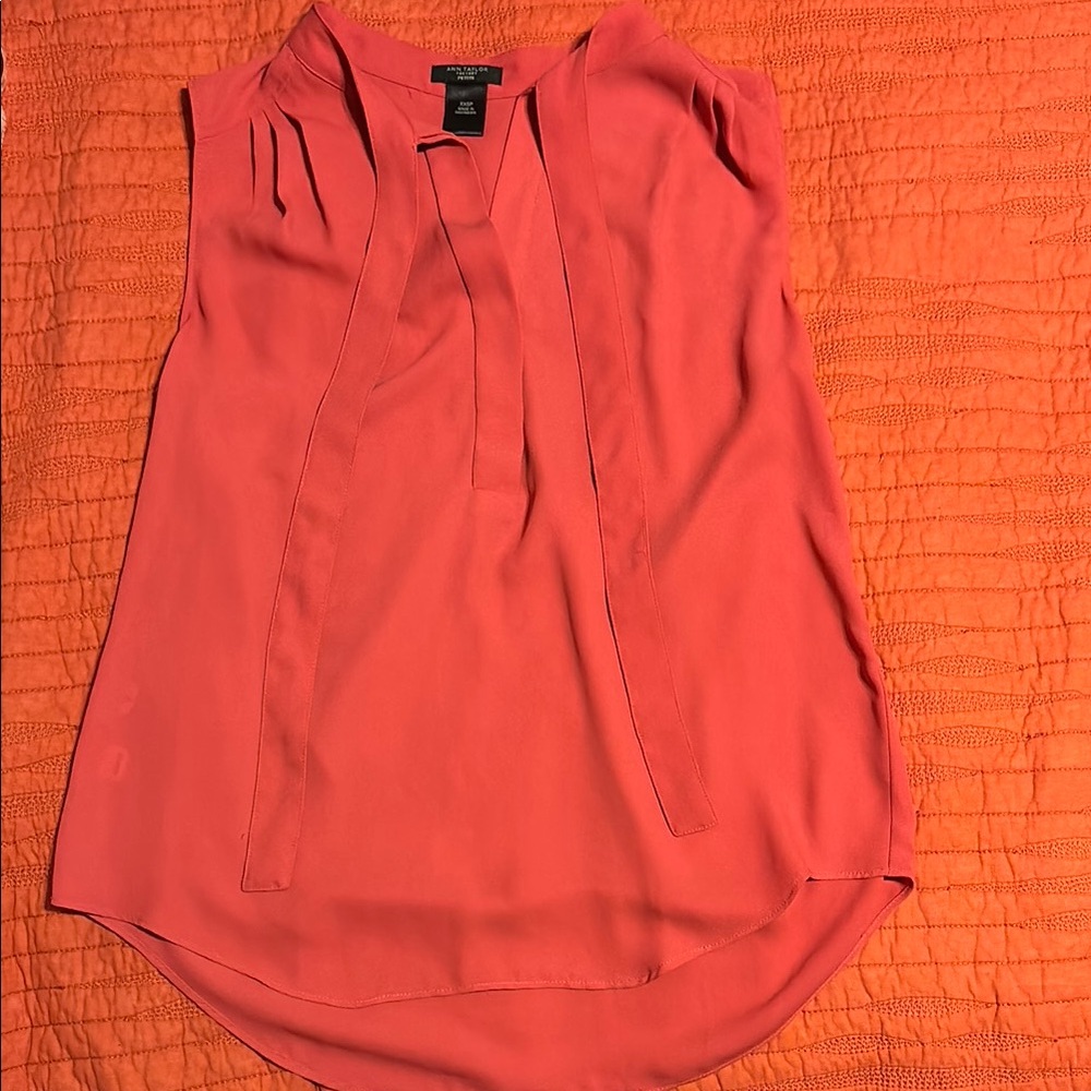 Ann Taylor Orange Pink Tie Front Blouse